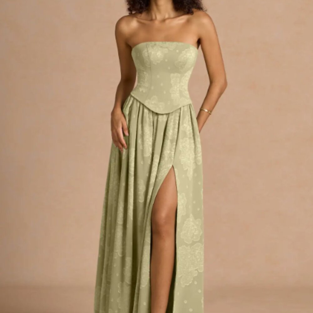 Azazie Atelier Isaura Celadon Maxi Dress with Matching Satin Scard - Picture 5 of 10